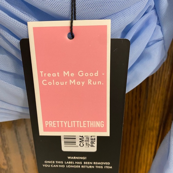 PLT- Light Blue Ruched Lace Up Detail Mesh Crop Top - Picture 6 of 8